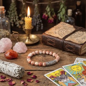 Bransoletka antyczna z Picasso Jasper (różowa)