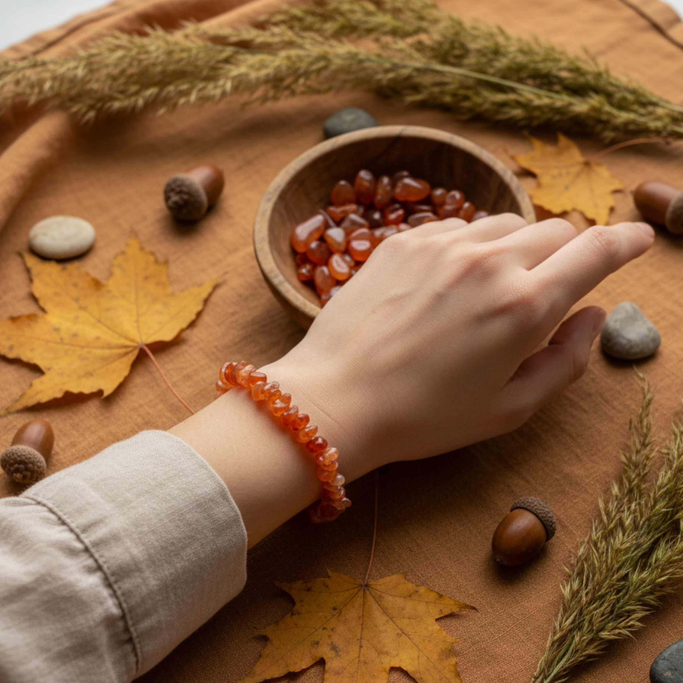 Bransoletka z czerwonego awenturynu Bransoletka z czerwonego awenturynu – kamień odwagi, pasji i pozytywnej energii