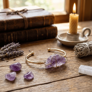 Elegancka bransoletka z surowym kamieniem - ametyst