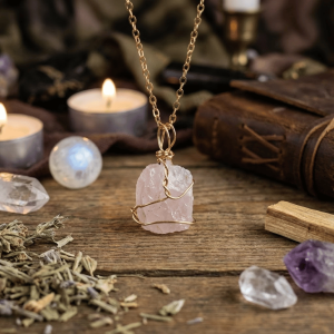 Wisiorek z różowym kwarcem