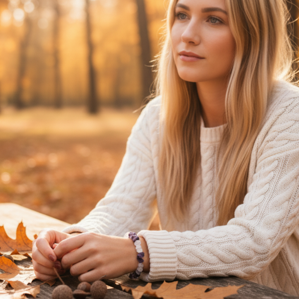 Bransoletka z kryształu górskiego i ametystu – kamienie spokoju, ochrony i duchowej harmonii