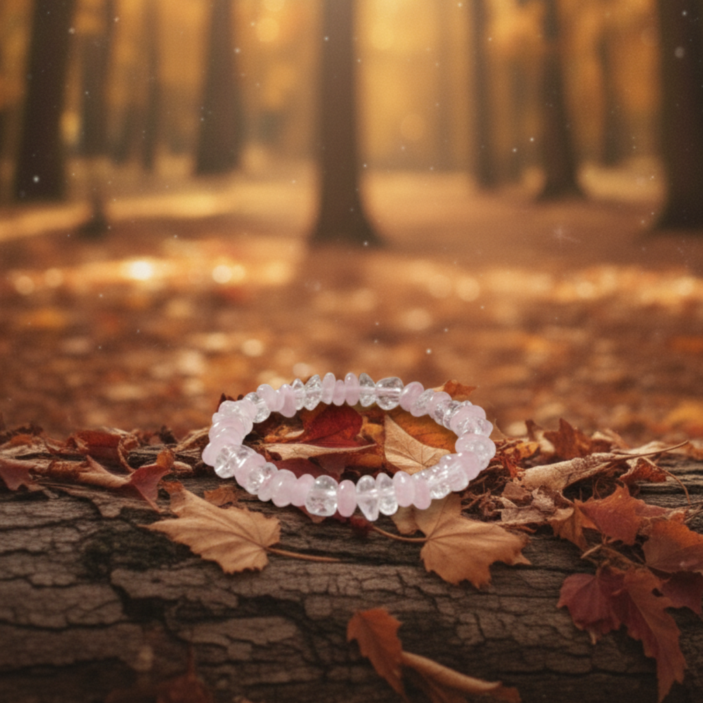 Bransoletka z różowego kwarcu i kryształu górskiego – kamienie miłości, harmonii i oczyszczenia