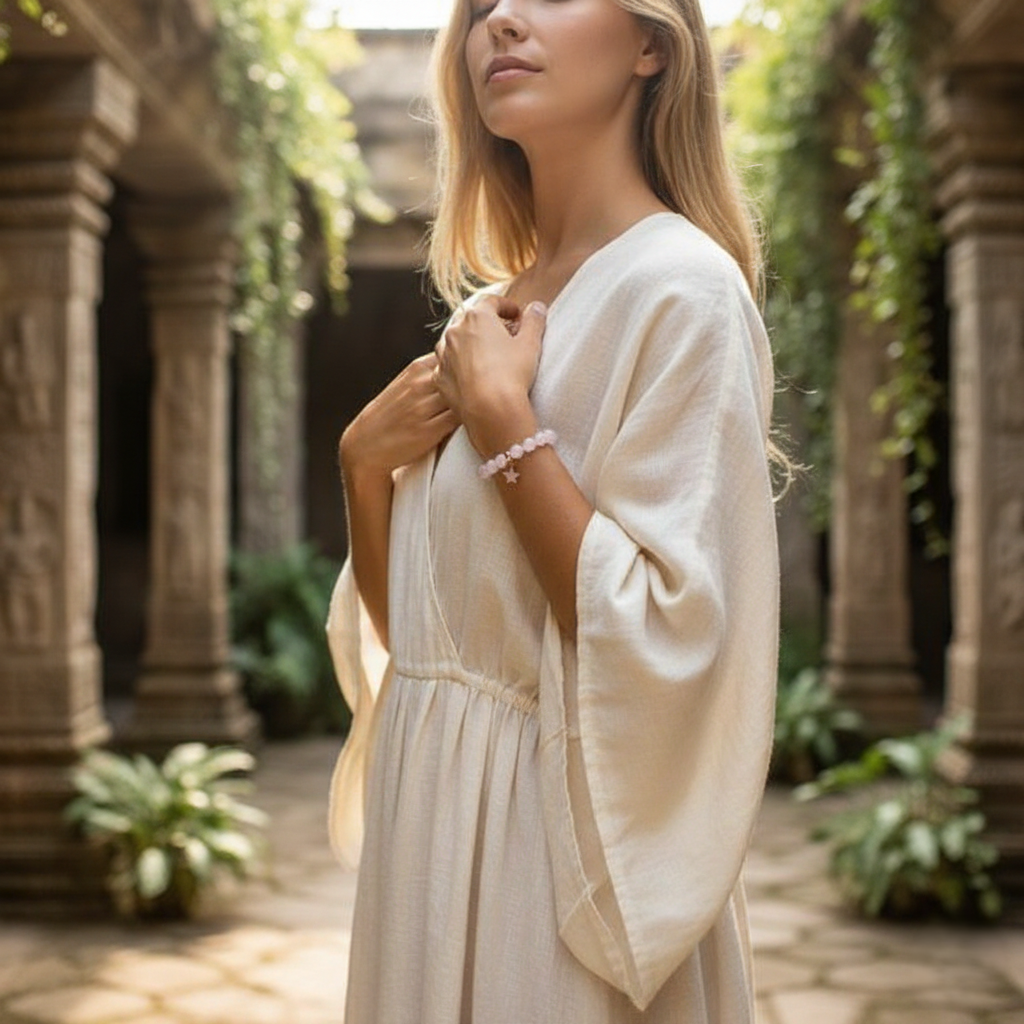 Bransoletka z różowego kwarcu ze srebrną gwiazdką(2) Bransoletka z różowego kwarcu ze srebrną gwiazdką – kamień miłości i harmonii