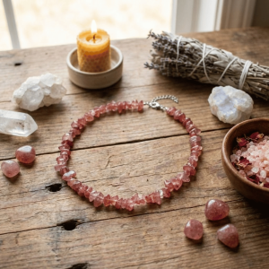 Naszyjnik z czerwonego kwarcu truskawkowego