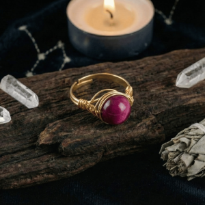 Pierścionek z różowym tygrysim okiem